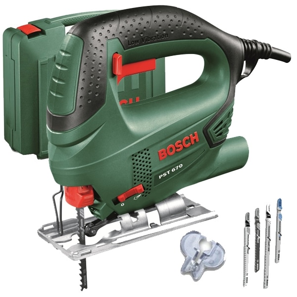 Fierastrau pendular Bosch PST 670, 500 W, 3100 SPM/RPM, 67 mm adancime maxima de taiere + 4 panze + 5 protectii + geanta din plastic