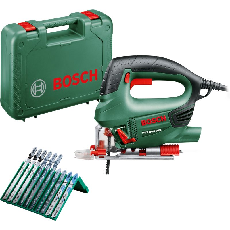 Fierastrau pendular Bosch PST 800 PEL, 530 W, 3000 oscilatii/min, 80 mm adancime maxima de taiere + 10 accesorii