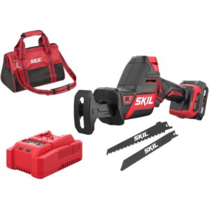 Fierastrau sabie pe acumulator Skil Red SW1E2481DA, 12 V, motor Brushless, compact, 2 panze, 1 acumulator 2.0 Ah, incarcator si geanta de transport