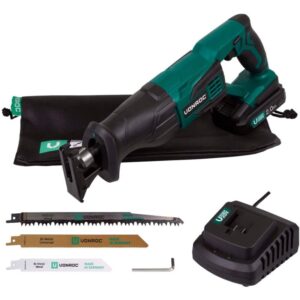 Fierastrau sabie VONROC S4_RS501DC, 2.0Ah 20V, protectie la pornire accidentala, lumina de lucru LED, 3x panze incluse, baterie 2.0Ah si incarcator rapid incluse, Verde/Negru