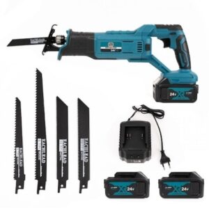 Fierastrau tip sabie 7STAR ® XR, cu 2 acumulatori 36V, 5000 mAh, mandrina autoblocanta, 4 bucati panza diferite modele, 1 incarcator, valiza compacta de transport, Albastru